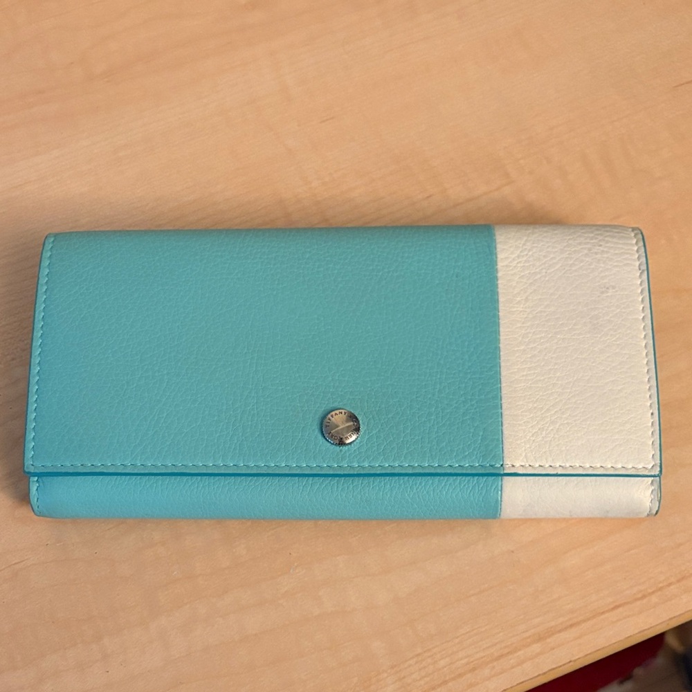 Tiffany & Co. Turquoise and White Leather Continental Wallet